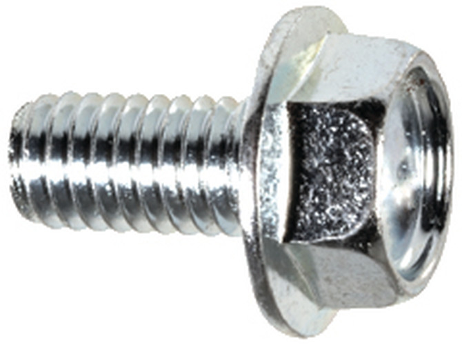 Zinc-plated metric license plate screw with hex flange head and flat-ended shaft