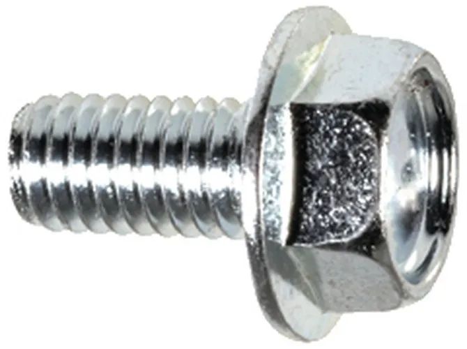 Zinc-plated metric license plate screw with hex flange head and flat-ended shaft