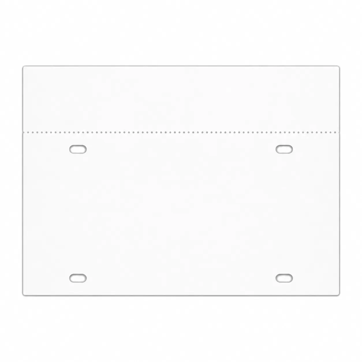 Blank temporary license plate tag sheet with four oval holes and one perforated tear-off