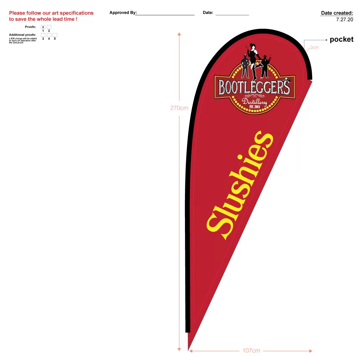 custom red slushies single sided teardrop flag - (flag only - no hardware)