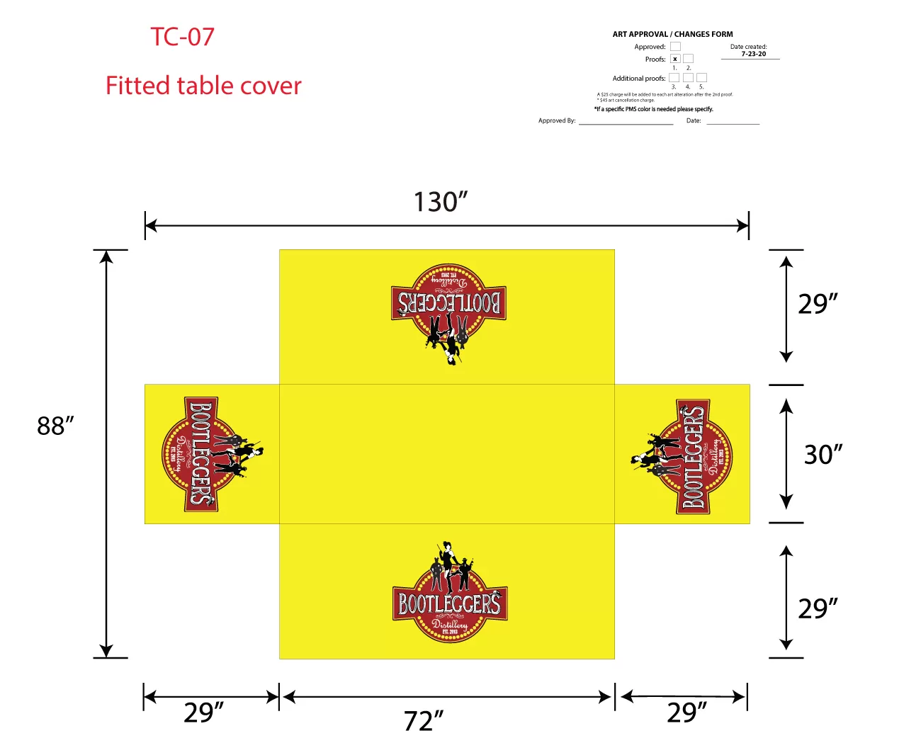 custom yellow bootleggers table cover