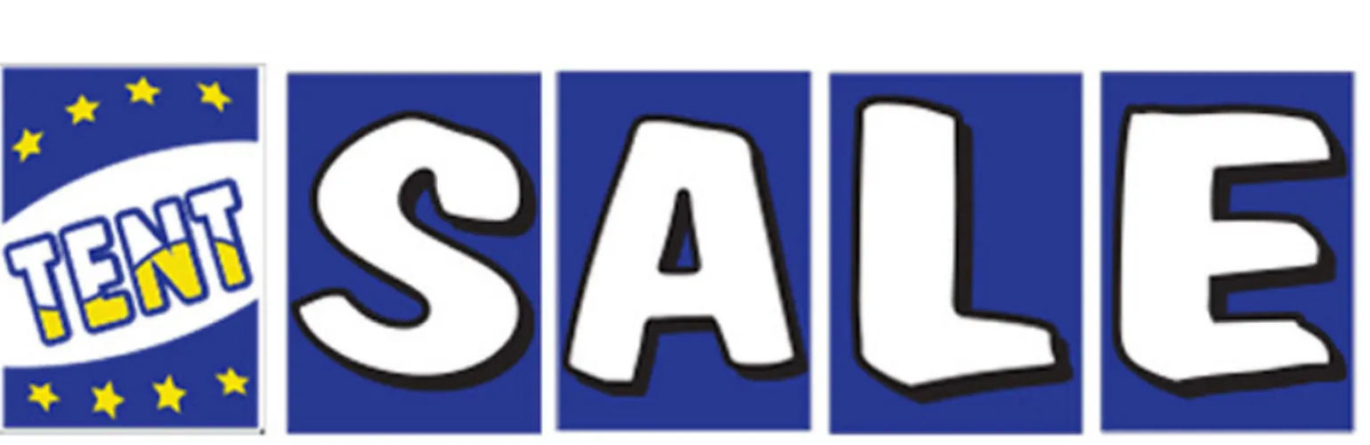 Tent Sale under-hood sign kit displayed across vehicles