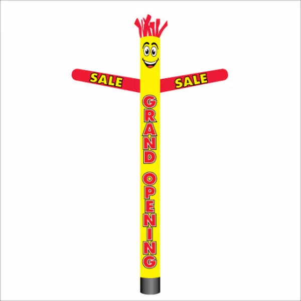 Yellow 18-foot inflatable air dancer with Grand Opening message