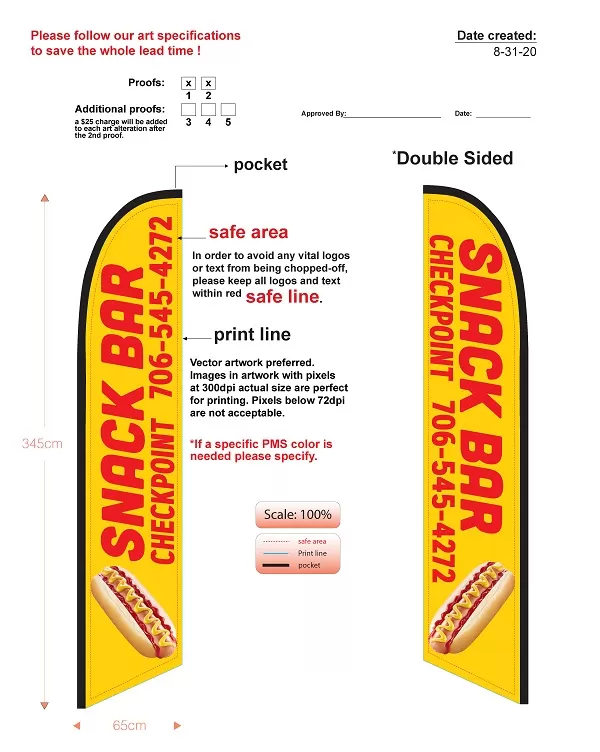 Custom Checkpoint Hot Dog Single-sided Nsfb Style Feather Flag