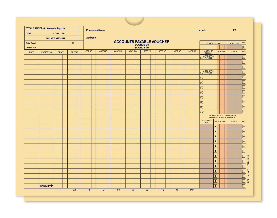 Buff accounts payable voucher envelope with blue printing and red and blue screened areas