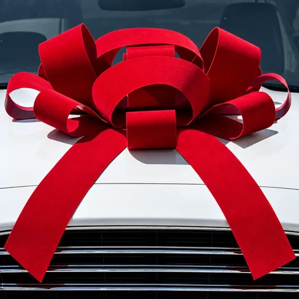 30-inch red velvet magnetic car bow with two matching tails