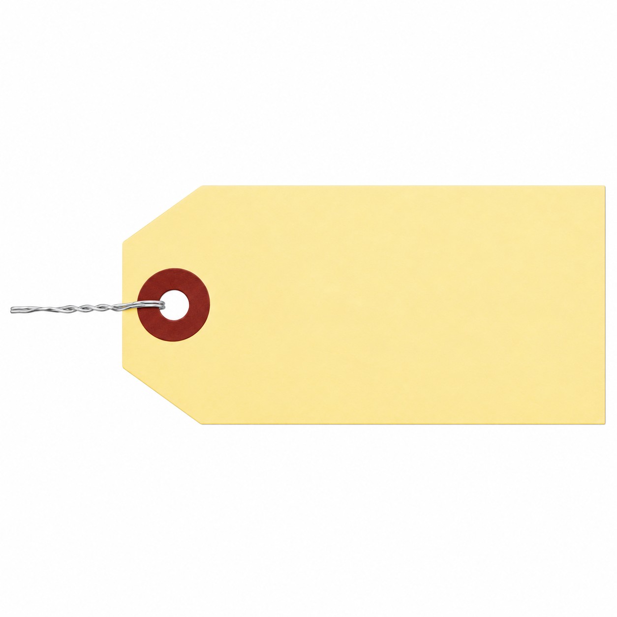 Blank manila parts tag with reinforced hole and inserted wire twist tie