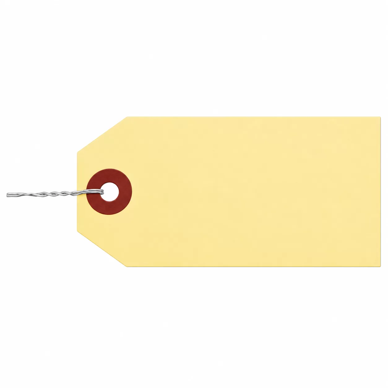 Blank manila parts tag with reinforced hole and inserted wire twist tie