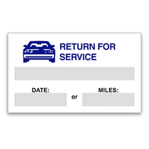 STATIC CLING REMINDERS - RETURN FOR SERVICE BLUE CAR - BOX OF 100