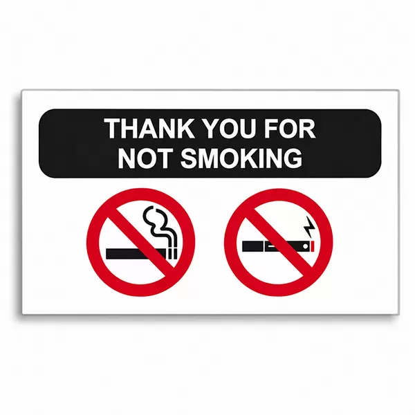 Clear No Smoking static cling reminder with red and black printing, 2-1/2 x 1-1/2 inches