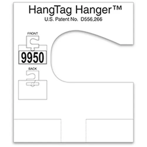 White HangTag Hanger adapter with a side opening and black printed instructions