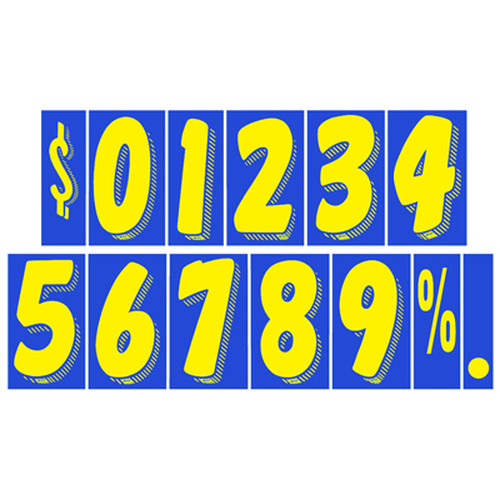 7.5 Inch Blue and Yellow Windshield Pricing Numbers - EZ167