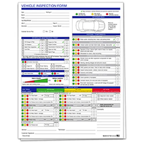 Generic ECO Vehicle Inspection Form with color-coded checklists and vehicle diagram