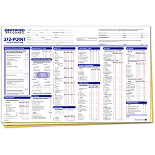 CERT. PRE-OWNED 172 PT.MULTI-POINT VEHICLE INSP. REPORT - 3 PART - QTY. 100