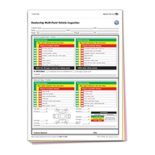 Volkswagen dealership multi-point vehicle inspection form with color-coded checklists and vehicle diagram