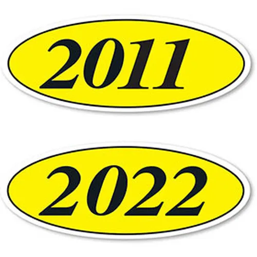 Yellow and Black Oval Year Stickers EZ198Y