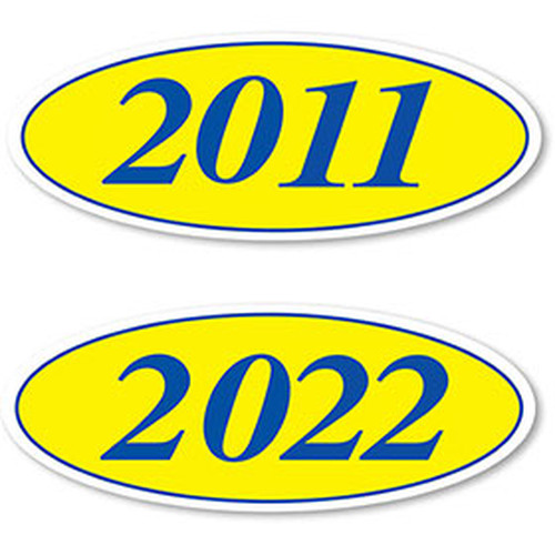 Blue And Yellow Oval Year Stickers ez198B