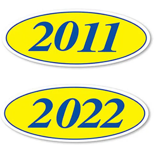 Blue And Yellow Oval Year Stickers ez198B