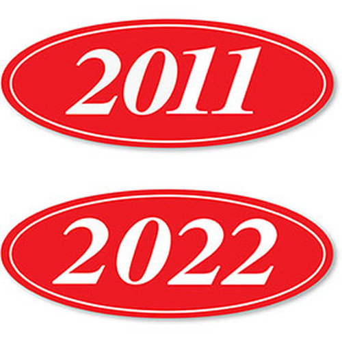 Red and White Oval Year Stickers Ez198wr