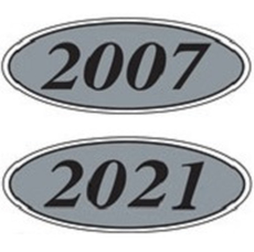 Silver And Black Oval Year Stickers. Ez198s