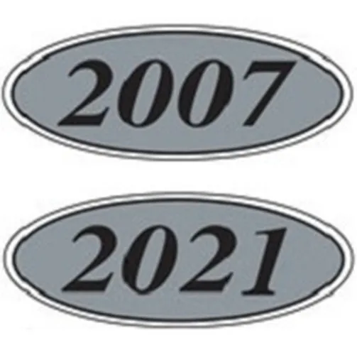 Silver And Black Oval Year Stickers. Ez198s