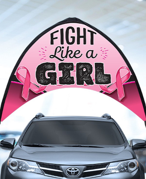 Breast Cancer Awareness arch banner kit with two tire bases