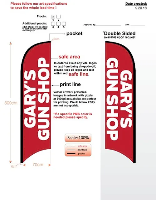 Custom Gary`s Gun Shop Double-sided EZ style 817 Feather Flag with Hardware