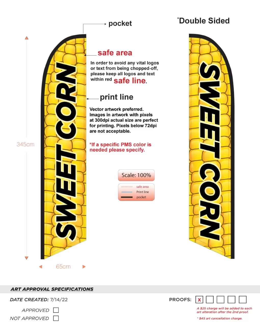 Sweet Corn Flag - Custom Double Sided Nsfb Style Feather Flag with Green imprint