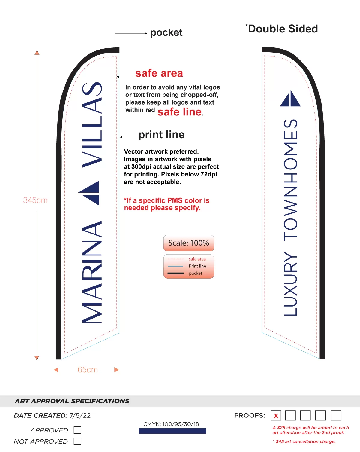 Custom Marina Villas Double Sided NSFB-style Feather flag version 1
