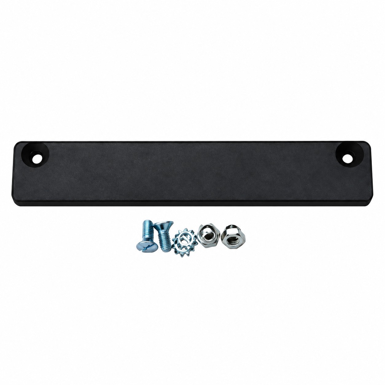Black rubber-coated bar magnet demo plate holder with mounting hardware
