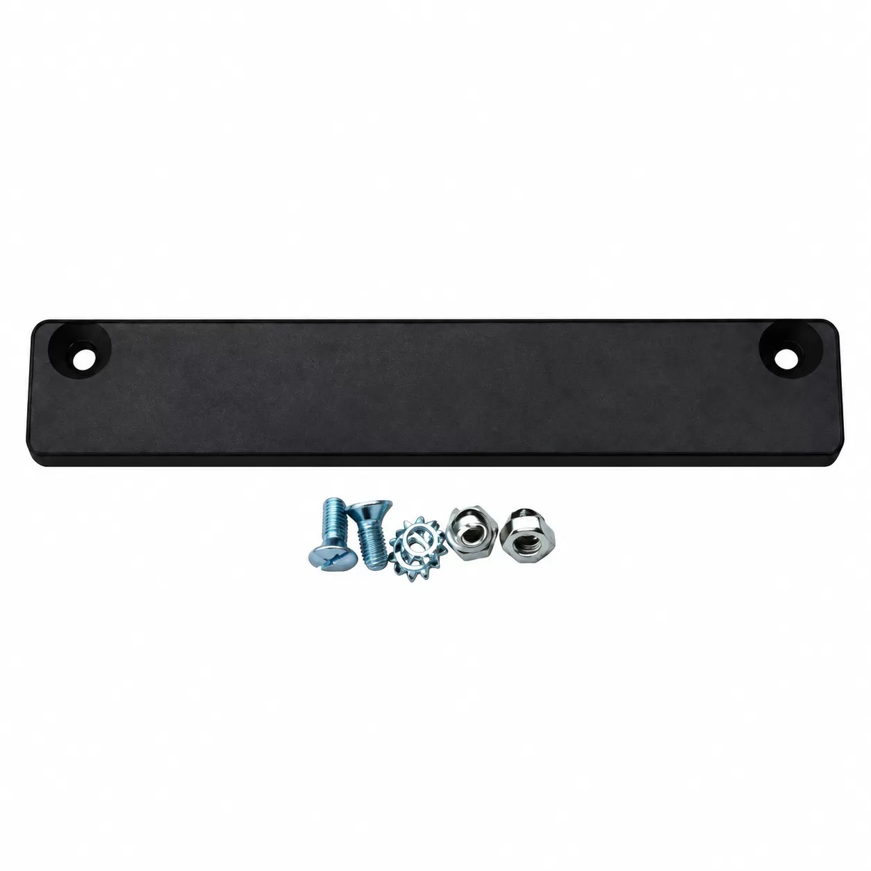 Black rubber-coated bar magnet demo plate holder with mounting hardware