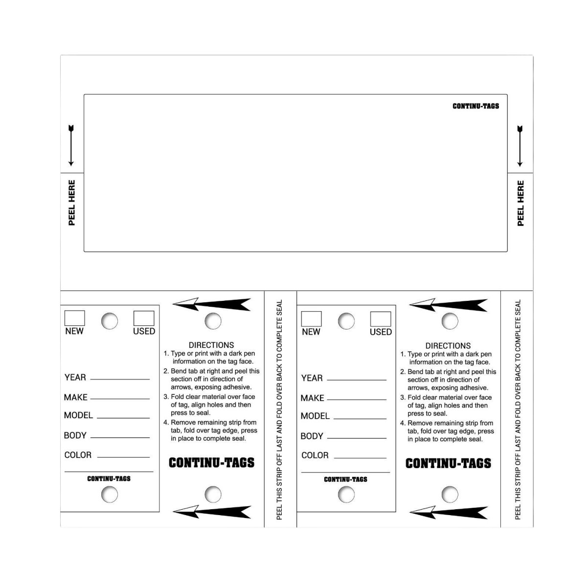 White Continu-Tags EZ384 set with a blank stock sticker and two matching self-laminating key tags