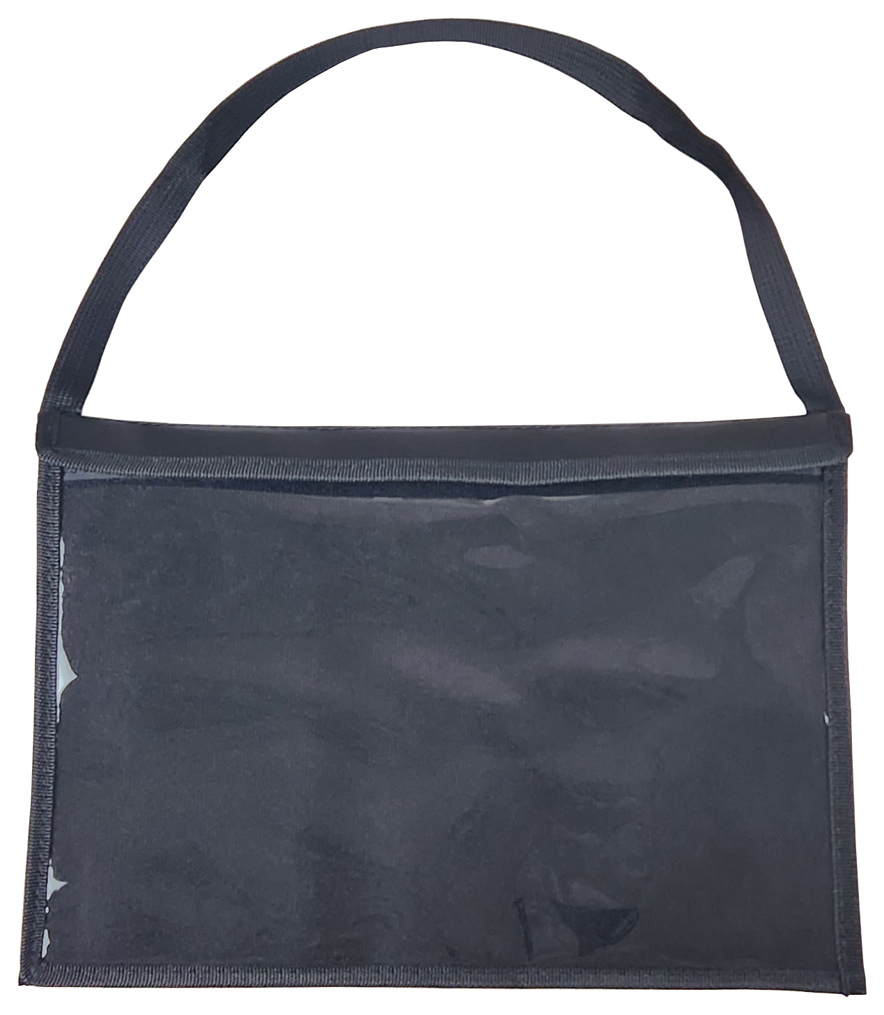 Black Tag Bag demo license plate holder with clear window and nylon strap