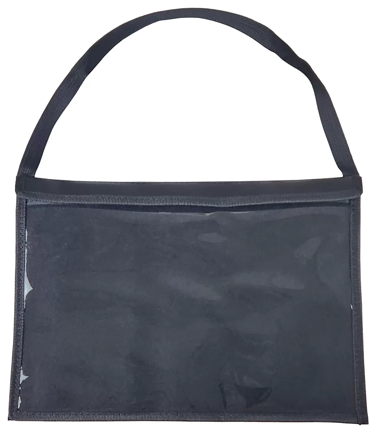Black Tag Bag demo license plate holder with clear window and nylon strap