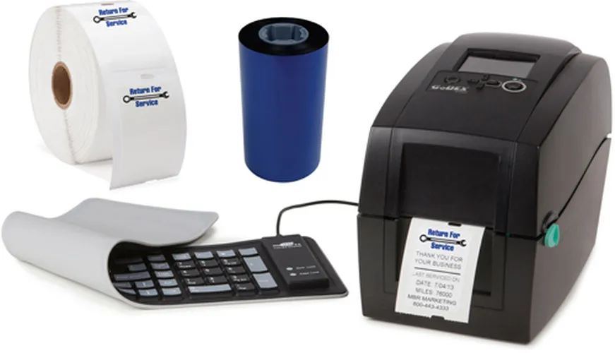Godex RT200i printer bundle with label roll, ribbon and flexible USB keyboard