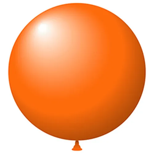 Single orange 17-inch latex balloon with tied neck on a white background