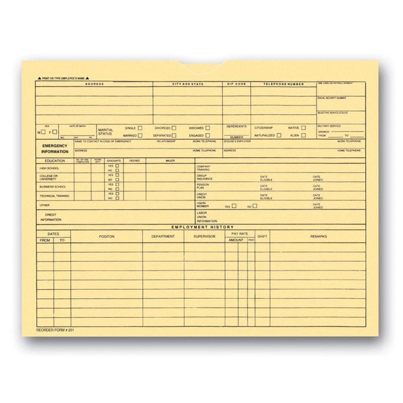 Buff employee file jacket Form 201 with printed employee information sections