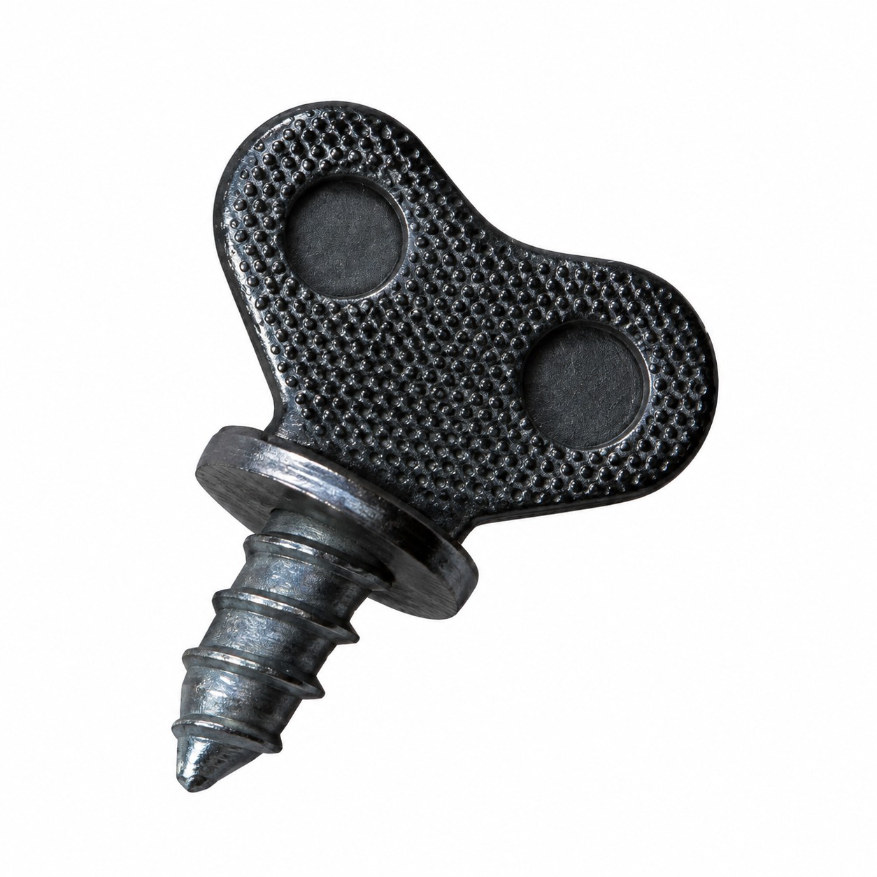 American license plate thumb screw with a black textured grip