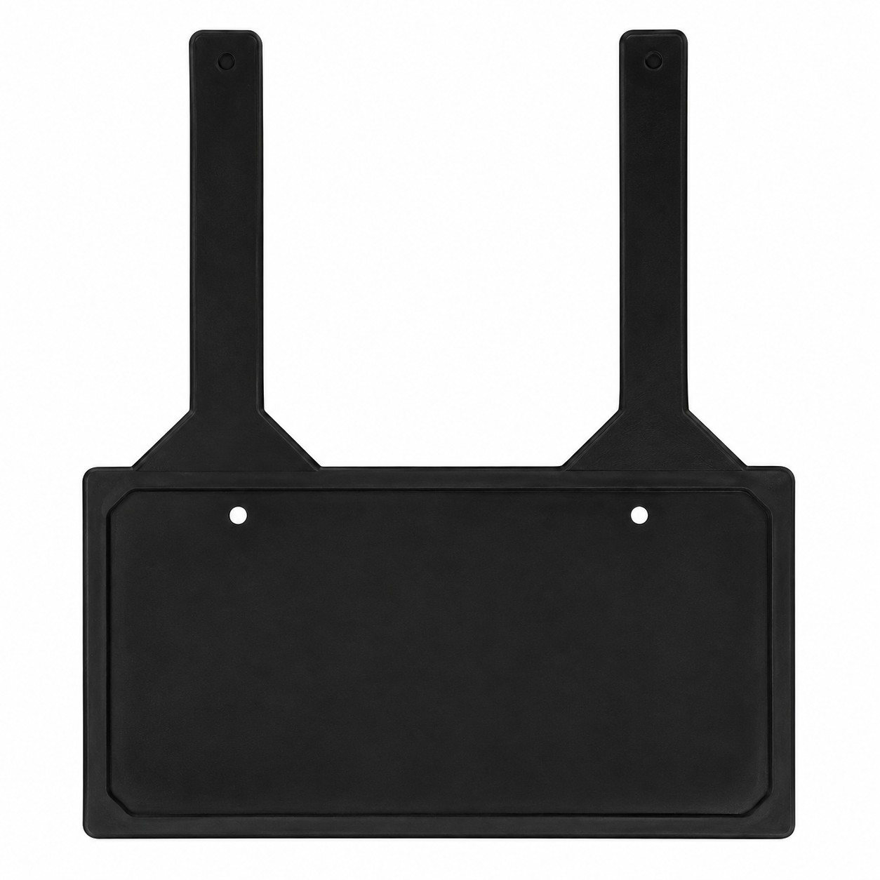 Black rubber demo license plate holder with two securing straps