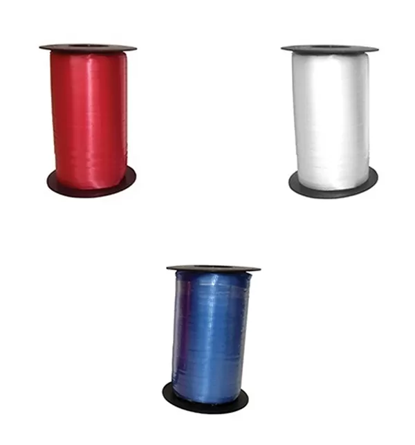 Balloon curling ribbon rolls available in red, white or blue