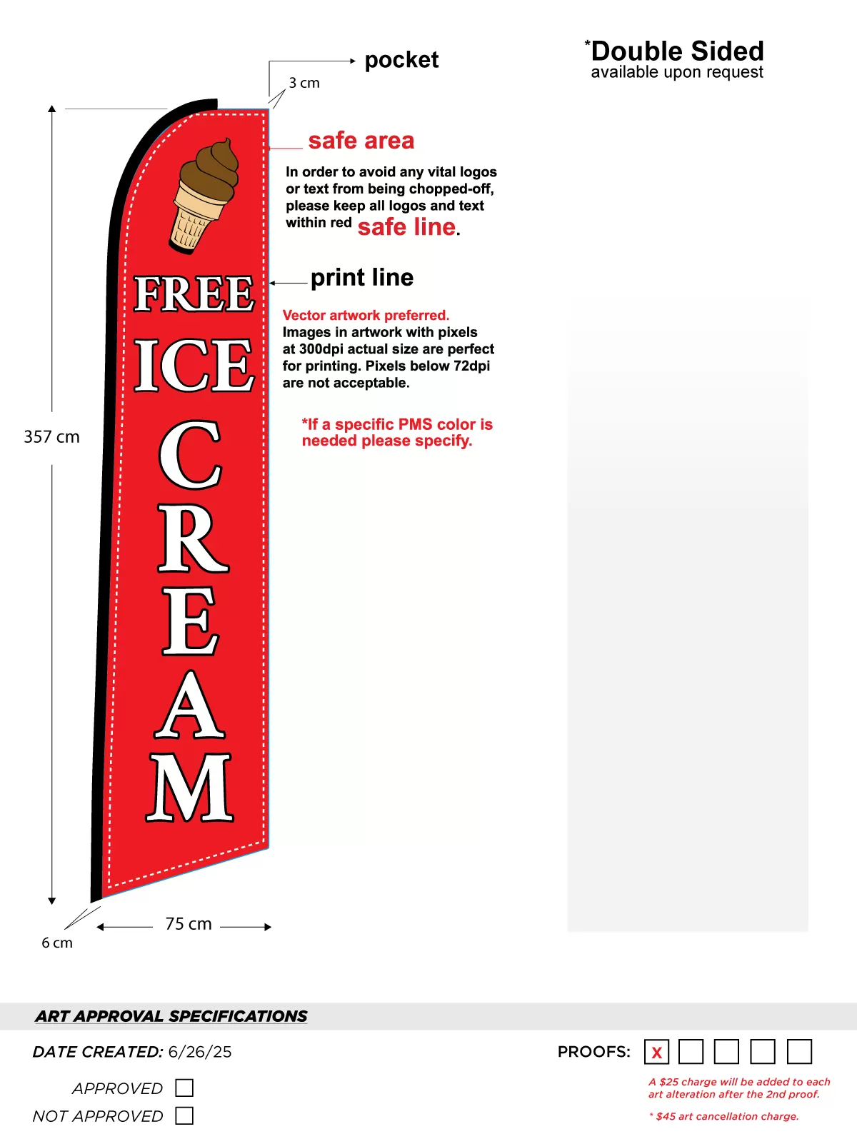 Custom Free Ice Cream single-sided swooper flag