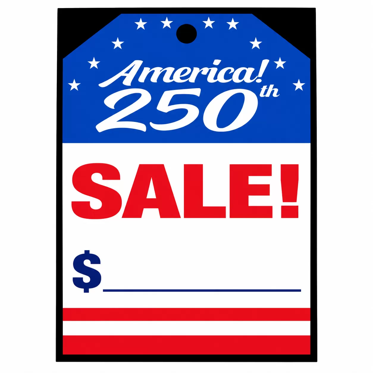 America 250th SALE windshield price decal in red, white and blue with a blank price line
